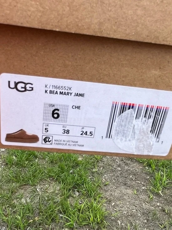 UGG Kids Bea Mary Jane Chestnut Slip-On Shearling Lined Slippers Size 6 - Picture 14 of 14